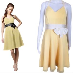 ALFRED ANGELO Rockabilly Halter Neck Cocktail Dress With Bow Corsage Yellow 10